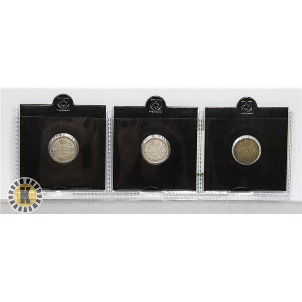 3- KING GEORGE V CANADIAN SILVER 5 CENTS 1918,19,2