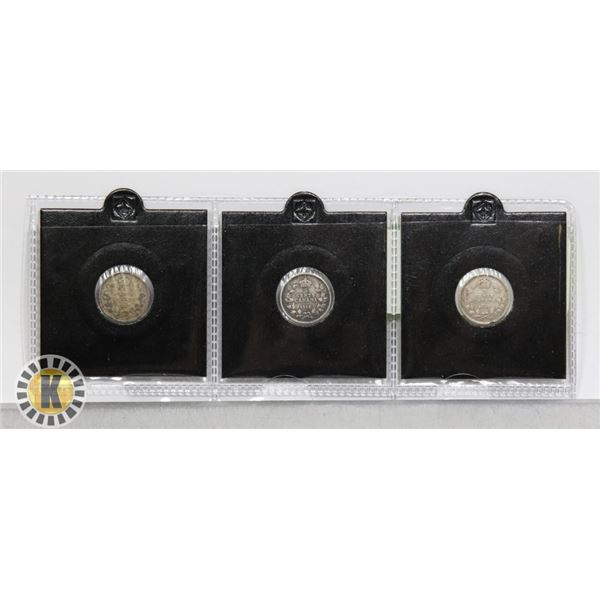 3- KING GEORGE V CANADIAN SILVER 5 CENTS 1912,16,1