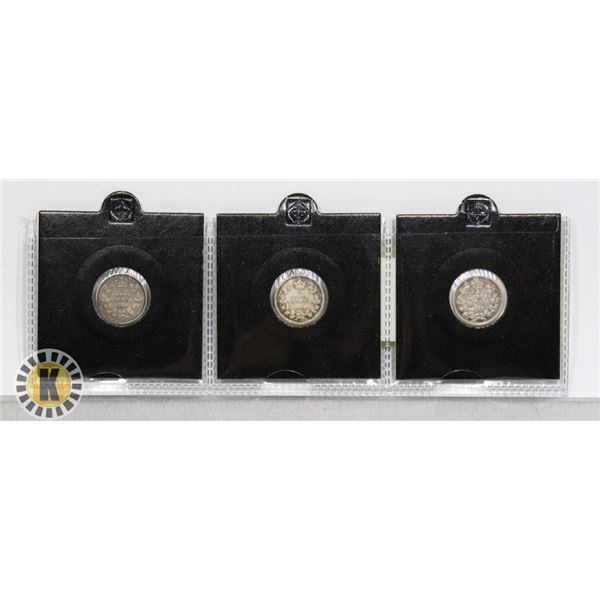 3- EDWARDIAN CANADIAN SILVER 5 CENT "FISHSCALES"