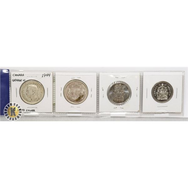 LOT OF 4 CANADIAN 50 CENT COINS 1944-2002