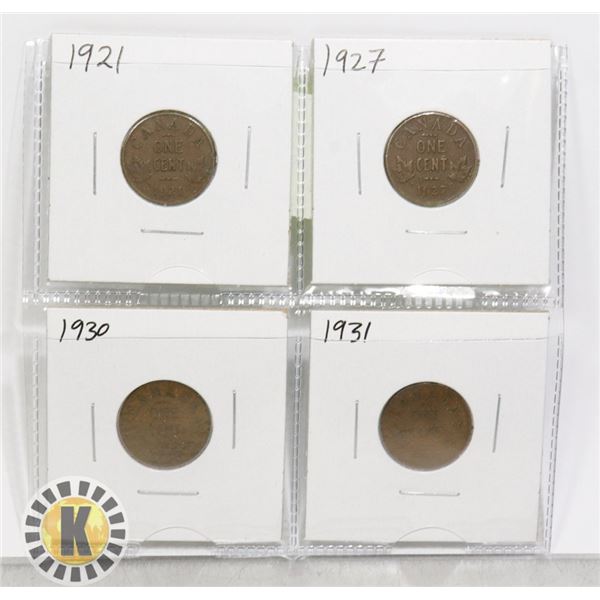 LOT OF 4 SEMI-KEY DATE CANADIAN 1 CENT COINS