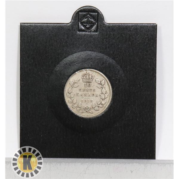 1913 CANADIAN SMALL LEAVES SILVER 10 CENT COIN