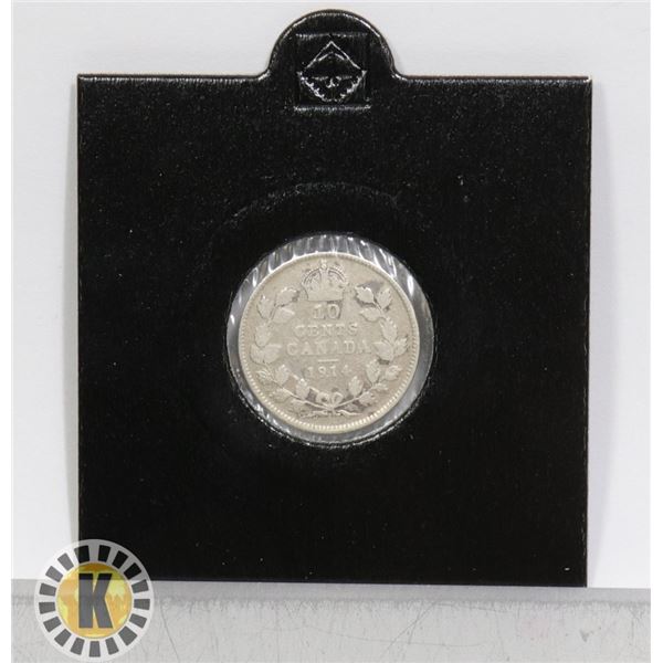 1914 GEORGE V SILVER CANADIAN 10 CENT