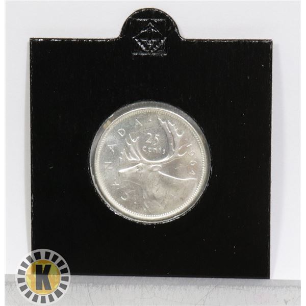1964 MINTSTATE CANADIAN SILVER 25 CENT COIN