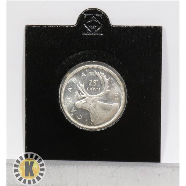 1965 MINTSTATE CANADIAN SILVER 25 CENT COIN
