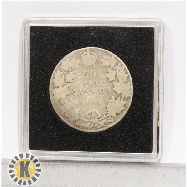 1909 EDWARDIAN CANADIAN SILVER 50 CENT COIN
