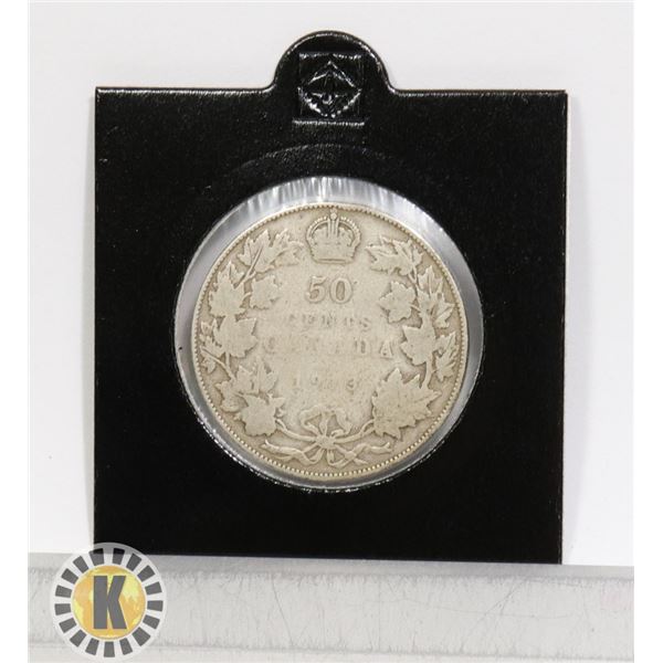 1913 KING GEORGE V CANADIAN SILVER 50 CENT