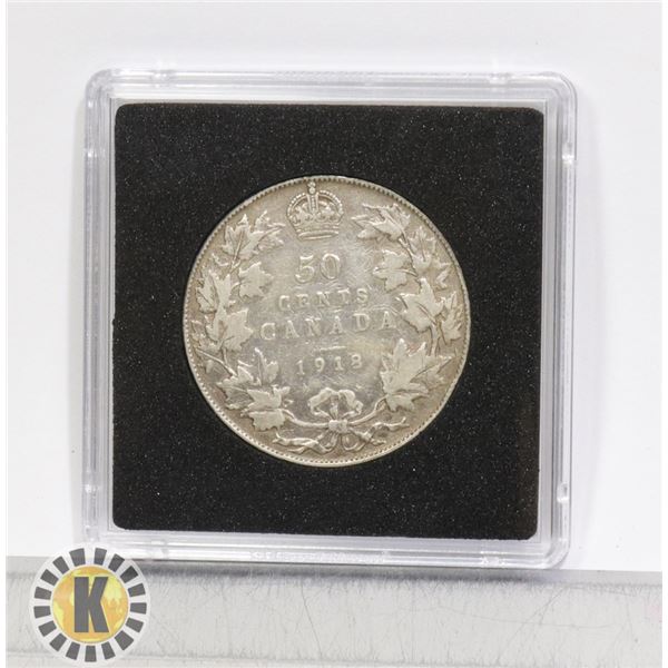1918 KING GEORGE V CANADIAN SILVER 50 CENT