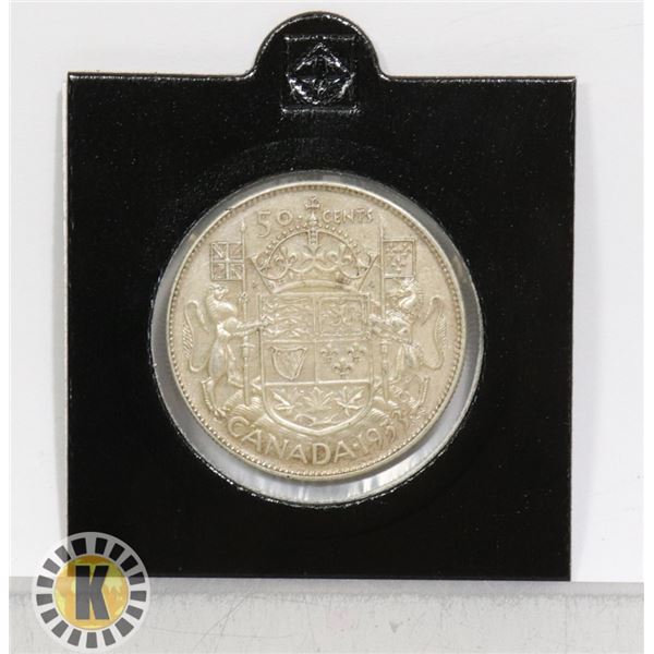 1953 NO SHOULDER FOLD SILVER CANADIAN 50 CENT