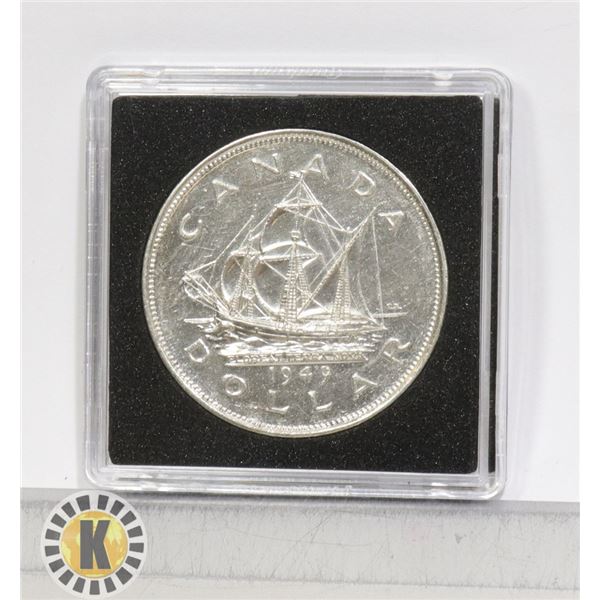 HIGH GRADE 1949 CANADIAN SILVER $1 COIN W.SHIP