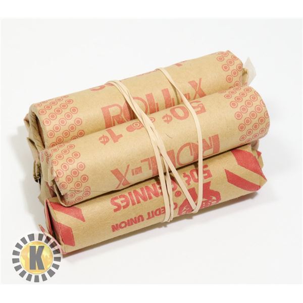 LOT OF 5 ROLLS OF MIXED CANADIAN 1 CENT COINS