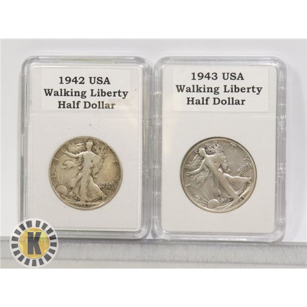 2 PCS USA 1/2 DOLLAR 3/4 OZ 90% PURE SILVER 1940'S