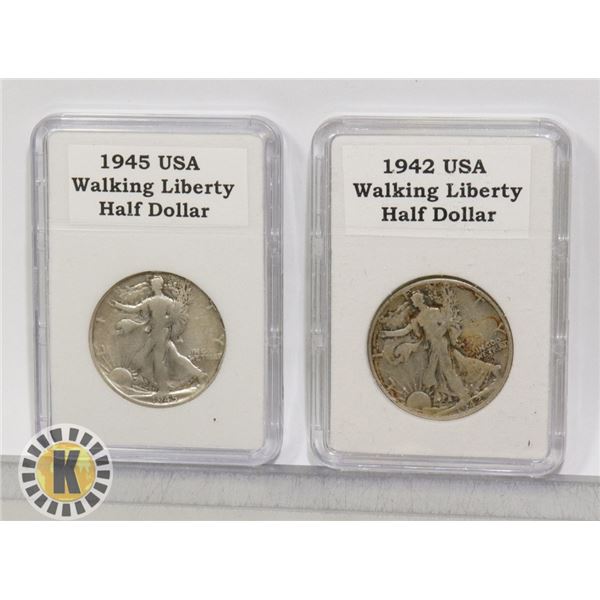 2 PCS USA 1/2 DOLLAR 3/4 OZ 90% PURE SILVER 1940'S