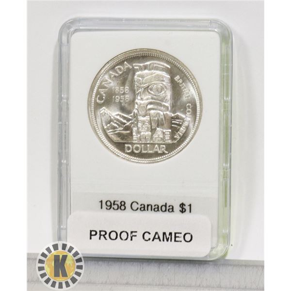 CANADIAN  1958 SILVER $1 PROOF CAMEO "DEATH TOTEM