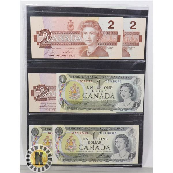 1973 $1, & 1986 $2.00 ALL UNCIRCULATED CRISP