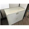 Image 3 : MAHOGANY 5' SINGLE PEDESTAL DESK, A 30" BOOKCASE AND A BEIGE 2 DRAWER LATERAL FILE CABINET