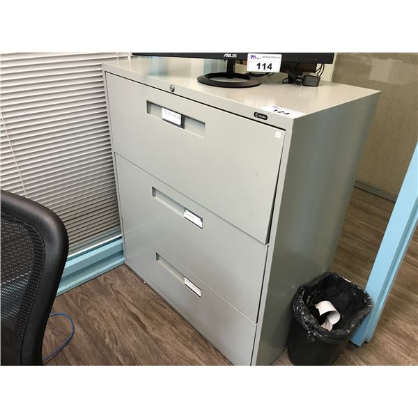 GREY 3 DRAWER LATERAL FILE CABINET