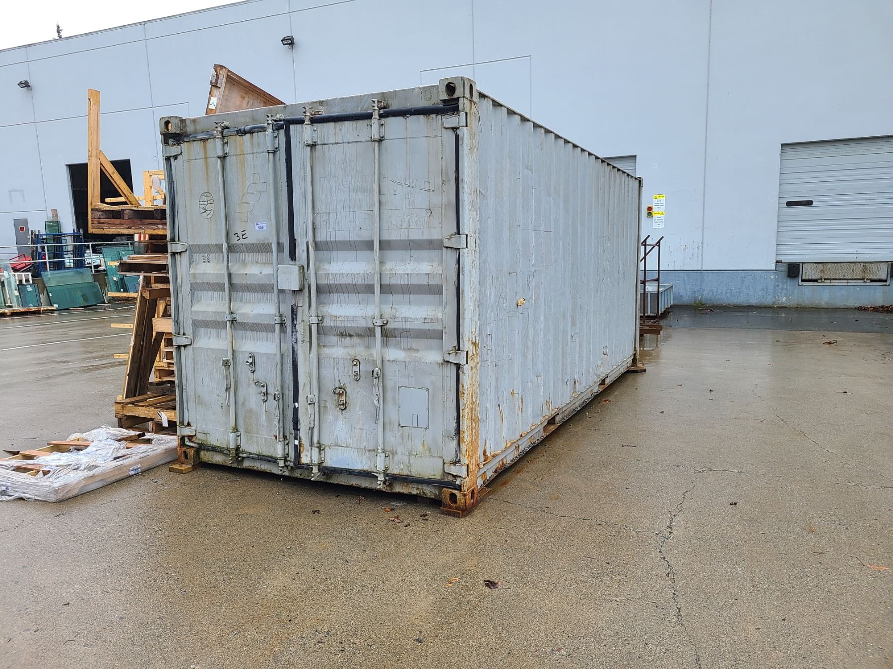 20' SEA CONTAINER WITH BARN DOORS, GREY - INCLUDES WOOD RACKING - Able ...