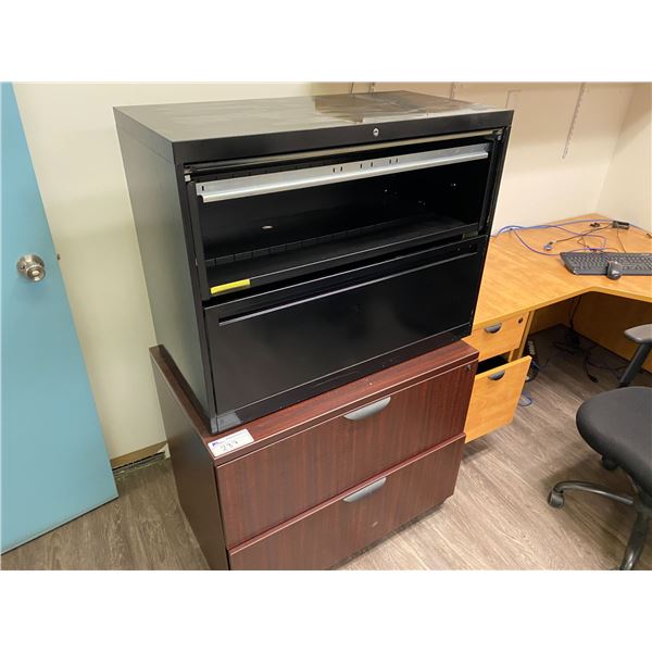 MAHOGANY 2 DRW LATERAL FILE CABINET AND BLACK 2 DRW LATERAL FILE CABINET