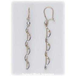 2.5" 14K Gold DANGLING Earrings 2 Tone Solid