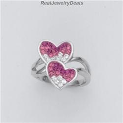 Swarovski Crystals Solid Silver 2 Hearts RING New