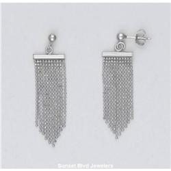 14K White Gold Dangle Earrings Strand Solid Drop NEW