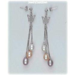 LAVENDER PINK WHITE PEARL EARRING DANGLE DROP