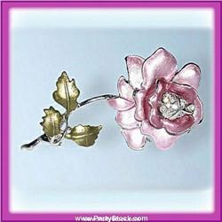 PINK ROSE PIN BROOCH GOLD SWAROVSKI CRYSTALS