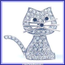 KITTY CAT PIN BROOCH GOLD SWAROVSKI CRYSTALS