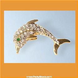 DOLPHIN GOLD SWAROVSKI CRYSTAL BROOCH PIN NEW
