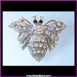 BEE PIN BROOCH GOLD SWAROVSKI CRYSTALS SILVER