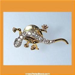 GECKO PIN BROOCH GOLD SWAROVSKI CRYSTALS NEW