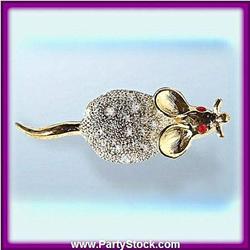 MOUSE PIN BROOCH GOLD SWAROVSKI CRYSTAL WHITE