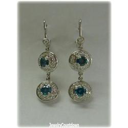 Genuine Blue Diamond Earrings Drop Dangle Gold