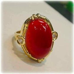 Big 14K Gold Coral Ring Size 7 Diamond Solid NEW