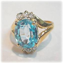4 Carat Blue Topaz 14K Gold Ring Diamond sz 6