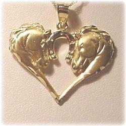 Horseheads Heart Solid 14K Gold Pendant Charm