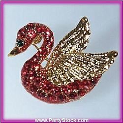 RED SWAN PIN BROOCH GOLD SWAROVSKI CRYSTALS