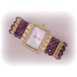 Amethyst Simulated Diamond Watch Gold Bangle New