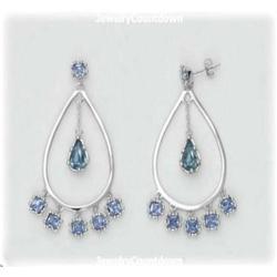 Solid Sterling Silver Dangle Earrings Blue