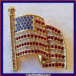 USA FLAG PIN BROOCH GOLD SWAROVSKI CRYSTALS