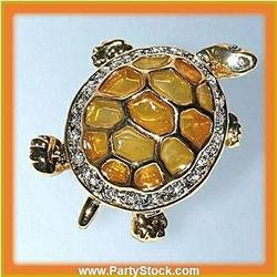 LARGE TURTLE BROOCH GOLD SWAROVSKI CRYSTALS