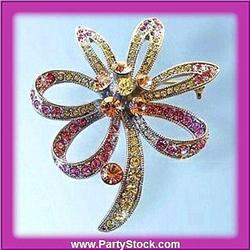 STAR FLOWER PIN BROOCH GOLD SWAROVSKI CRYSTAL