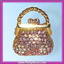 PURSE PIN BROOCH GOLD SWAROVSKI CRYSTALS PINK