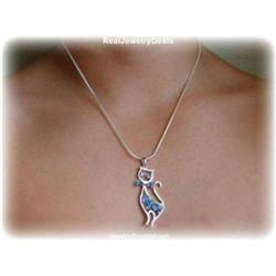 Blue Topaz Cat Necklace Kitty Sterling Silver