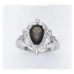 Marquise Sterling Silver Ring Smoky Quartz Diamonds 6 7 8 9 10 11