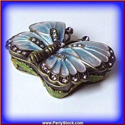 GOLD SWAROVSKI CRYSTAL BLUE 3D BUTTERFLY BOX NEW