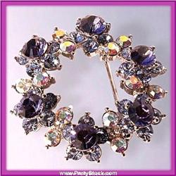 WREATH PIN BROOCH GOLD SWAROVSKI CRYSTALS FLORAL
