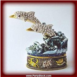 TWIN DOLPHINS GOLD CRYSTAL BOX NEW OCEAN BEACH