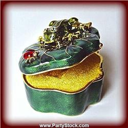 FROG LADYBUG GOLD CRYSTALS JEWELRY RING BOX NEW